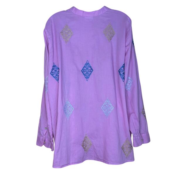 Women's J.Jill LS Embroidered Button Front Blouse Top, Size 2X, EUC - Picture 2 of 3